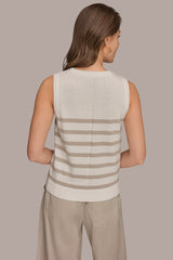 Donna Karan | COTTON AND CASHMERE SLEEVELESS STRIPED SWEATER