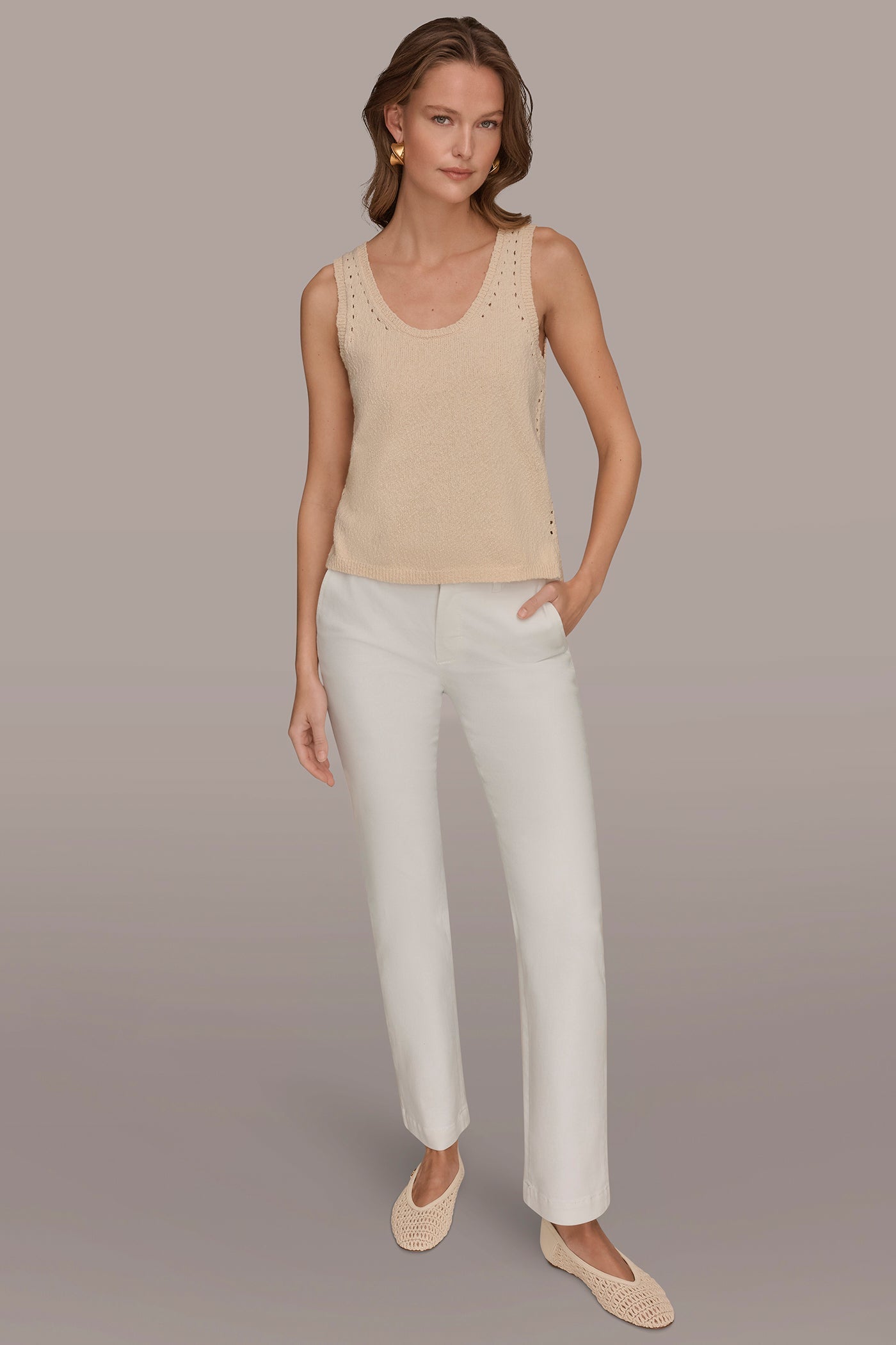 Donna Karan | SLEEVELESS POINTELLE STITCH TANK