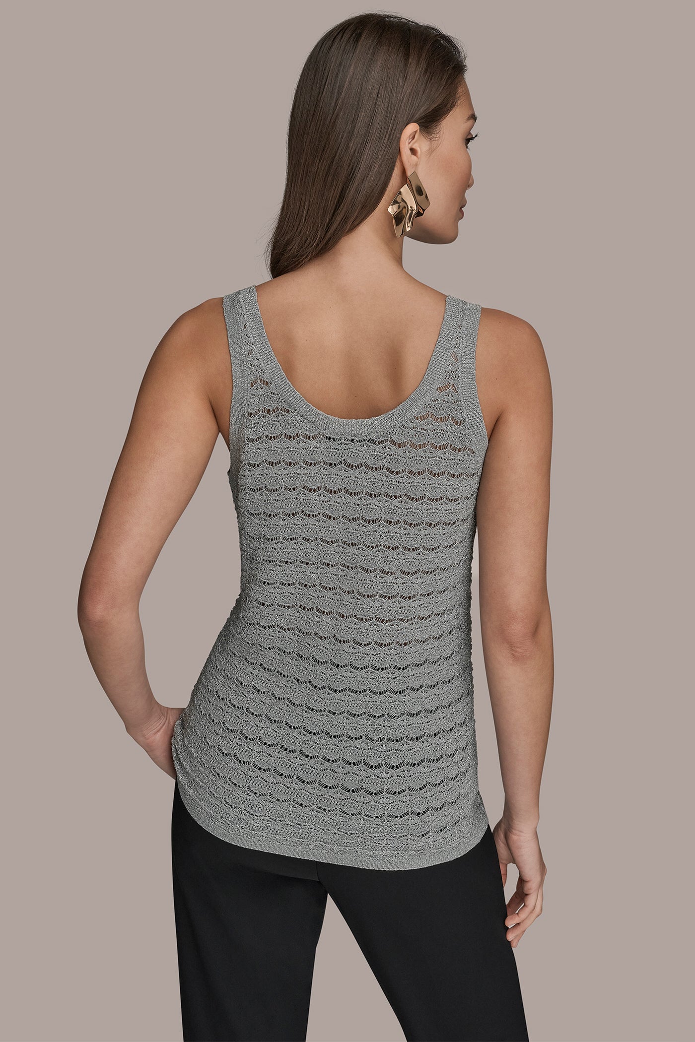Donna Karan | SLEEVELESS SCOOP-NECK POINTELLE SHELL SWEATER