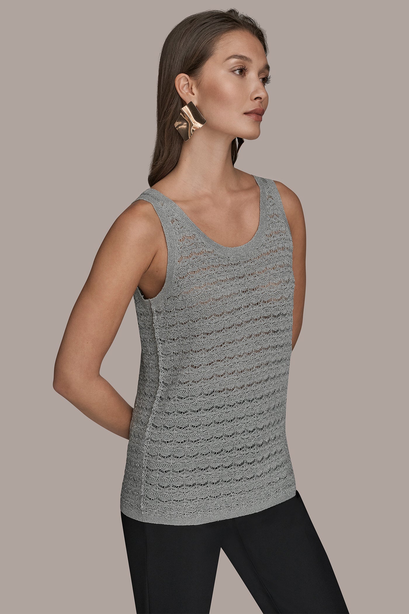 Donna Karan | SLEEVELESS SCOOP-NECK POINTELLE SHELL SWEATER