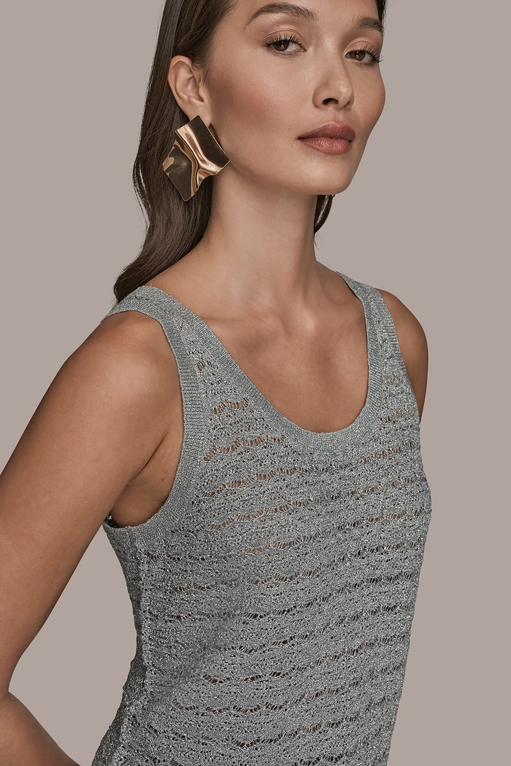 Donna Karan | SLEEVELESS SCOOP-NECK POINTELLE SHELL SWEATER