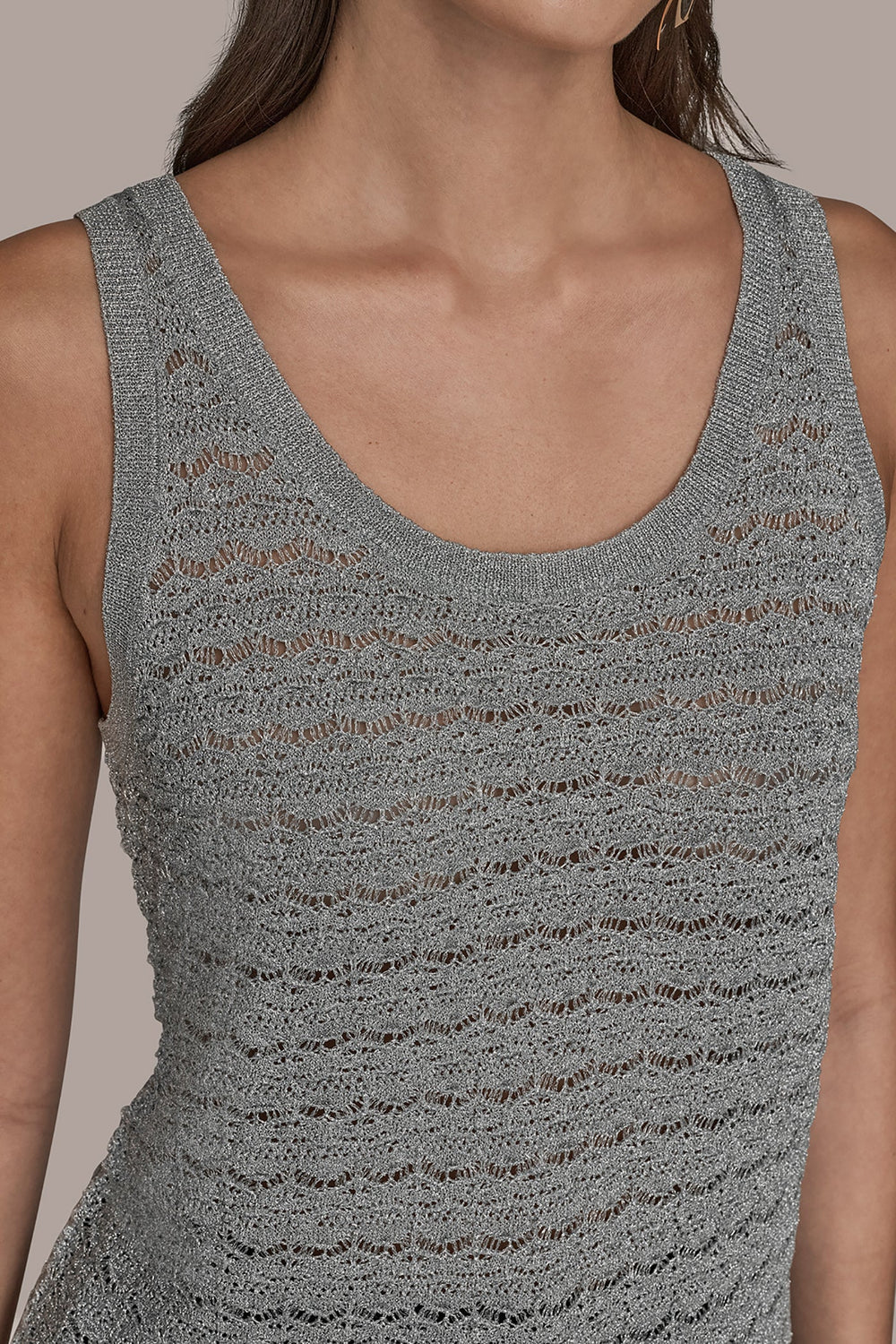 Donna Karan | SLEEVELESS SCOOP-NECK POINTELLE SHELL SWEATER