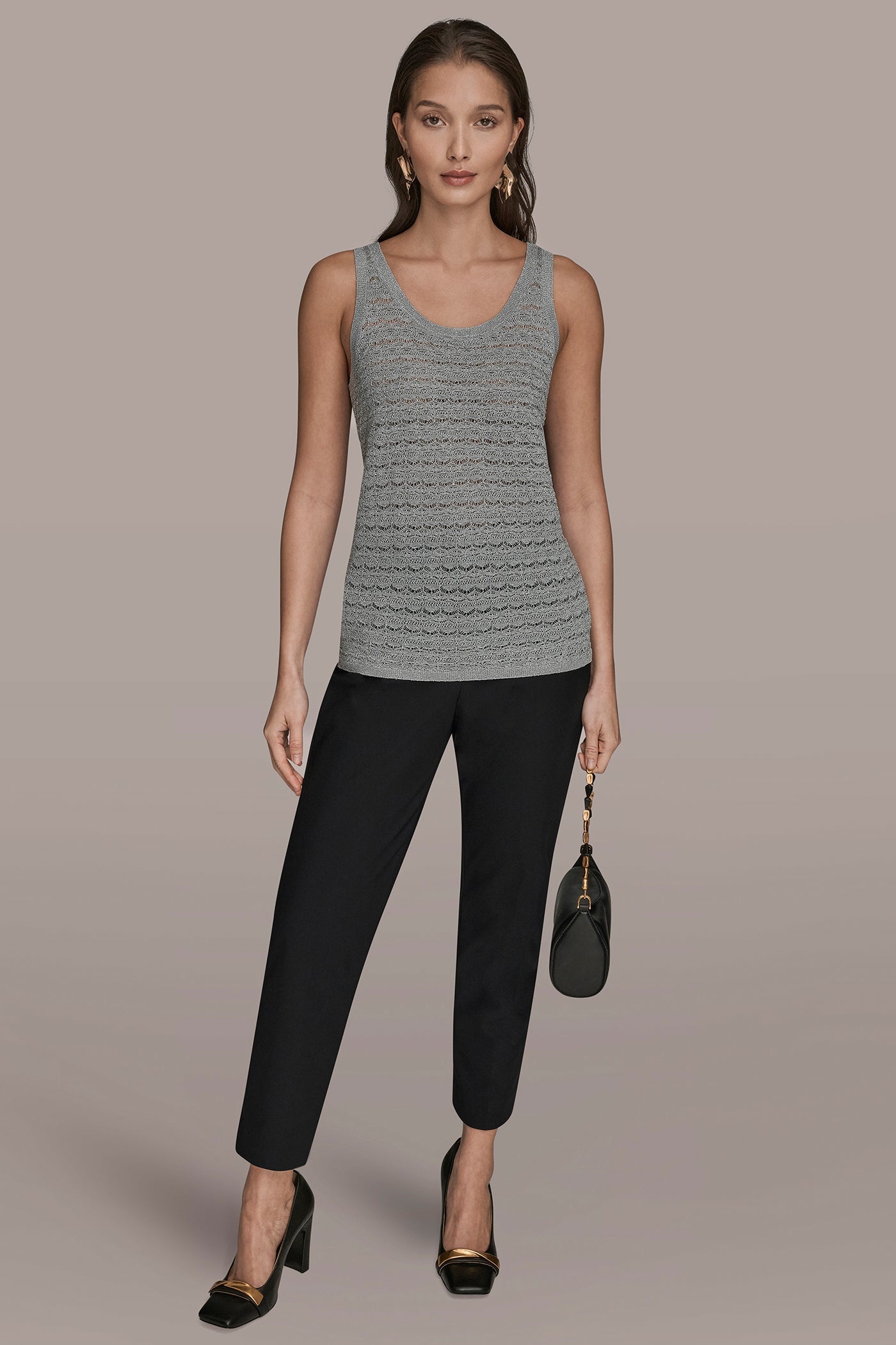 Donna Karan | SLEEVELESS SCOOP-NECK POINTELLE SHELL SWEATER