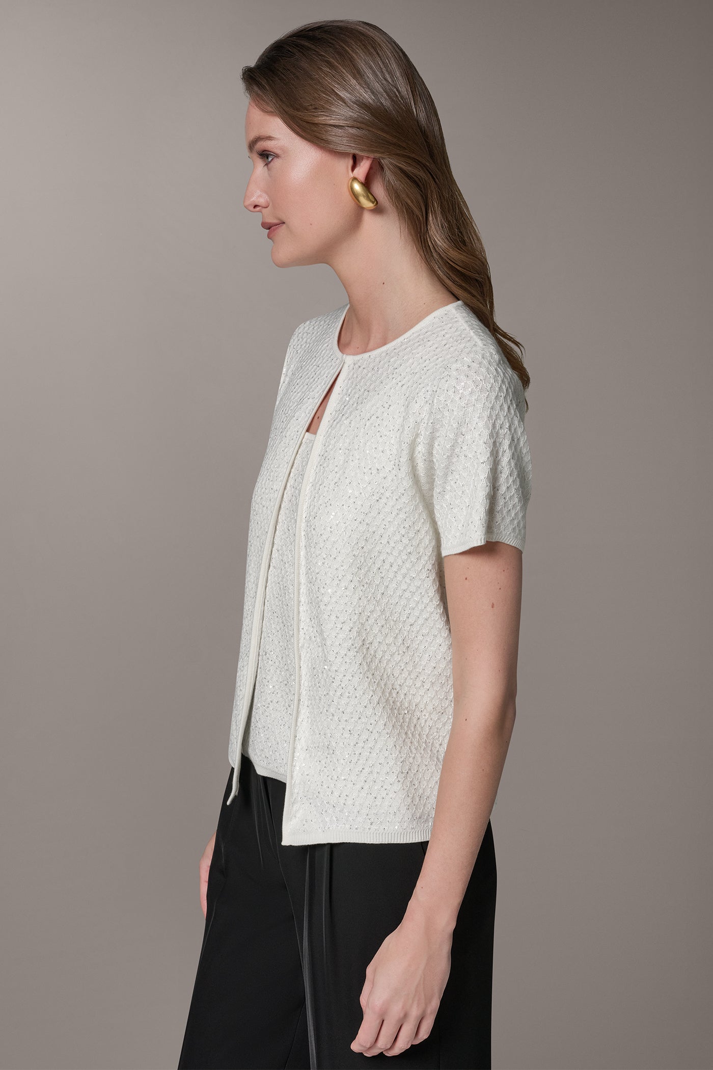 Donna Karan | SHORT SLEEVE SEQUIN CARDIGAN