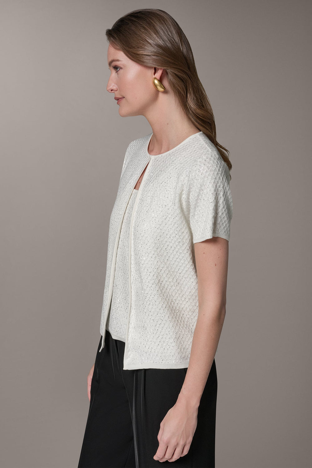 Donna Karan | SHORT SLEEVE SEQUIN CARDIGAN