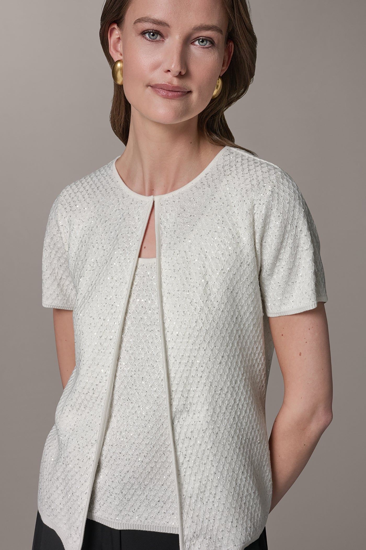 Donna Karan | SHORT SLEEVE SEQUIN CARDIGAN