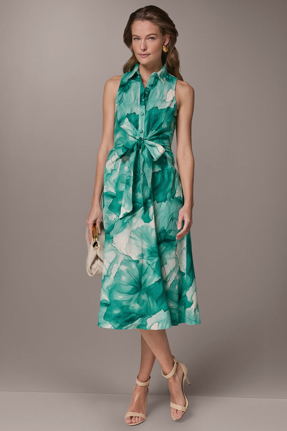 Donna Karan | LINEN-BLEND FLORAL MIDI SHIRT DRESS