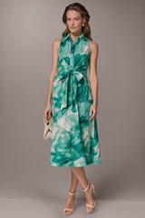 Donna Karan | LINEN-BLEND FLORAL MIDI SHIRT DRESS