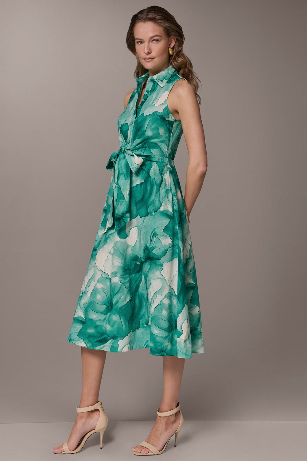 Donna Karan | LINEN-BLEND FLORAL MIDI SHIRT DRESS