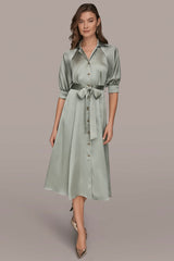 Donna Karan | SATIN MIDI SHIRT DRESS
