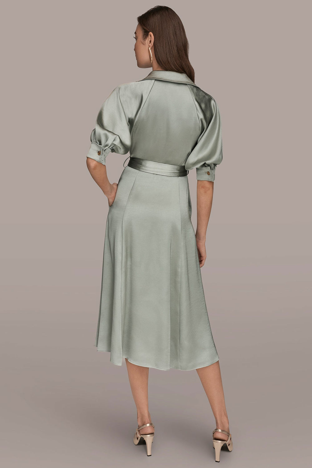 Donna Karan | SATIN MIDI SHIRT DRESS