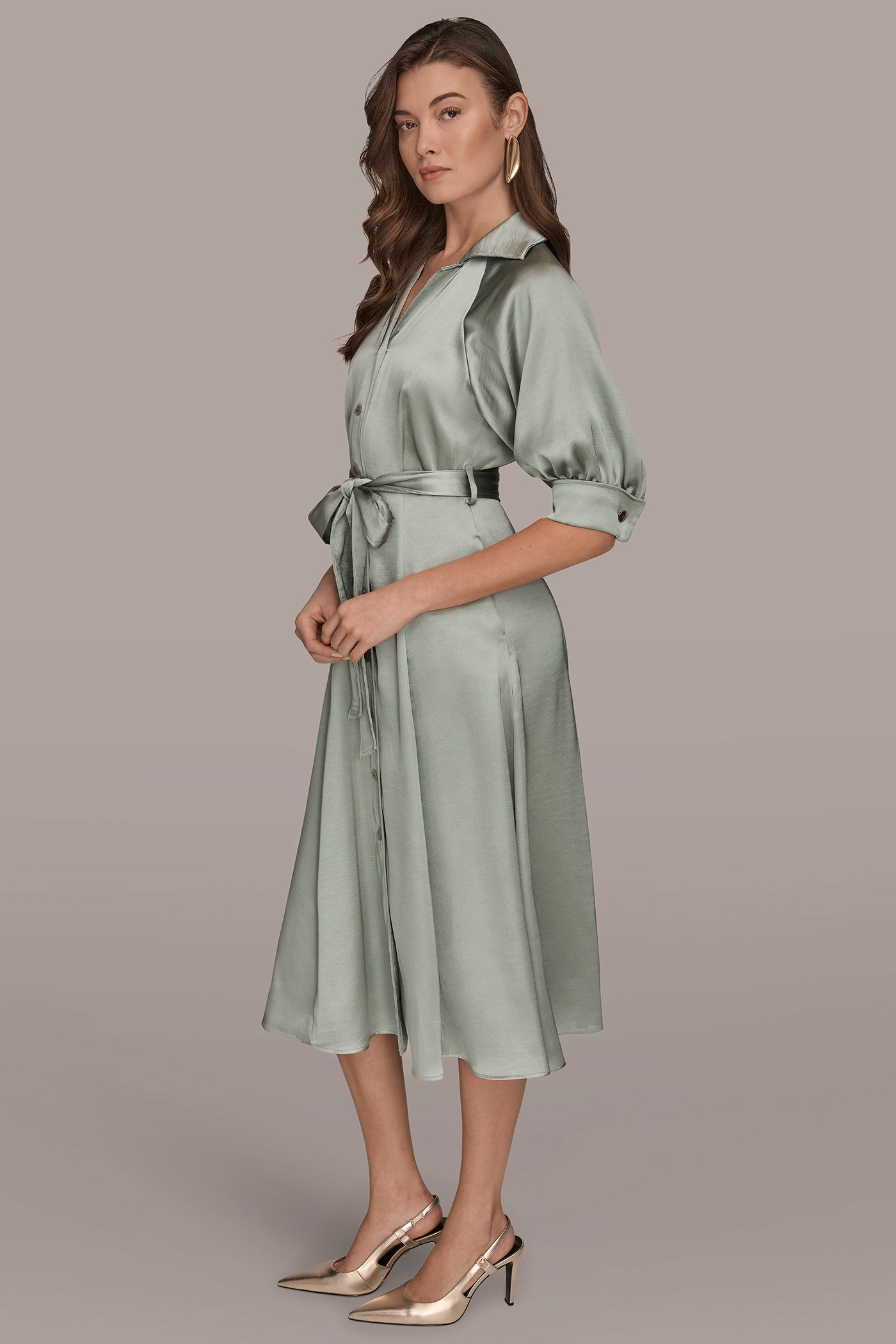 Donna Karan | SATIN MIDI SHIRT DRESS