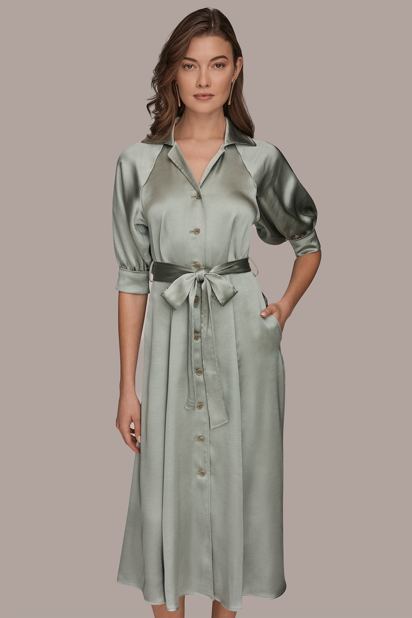 Donna Karan | SATIN MIDI SHIRT DRESS