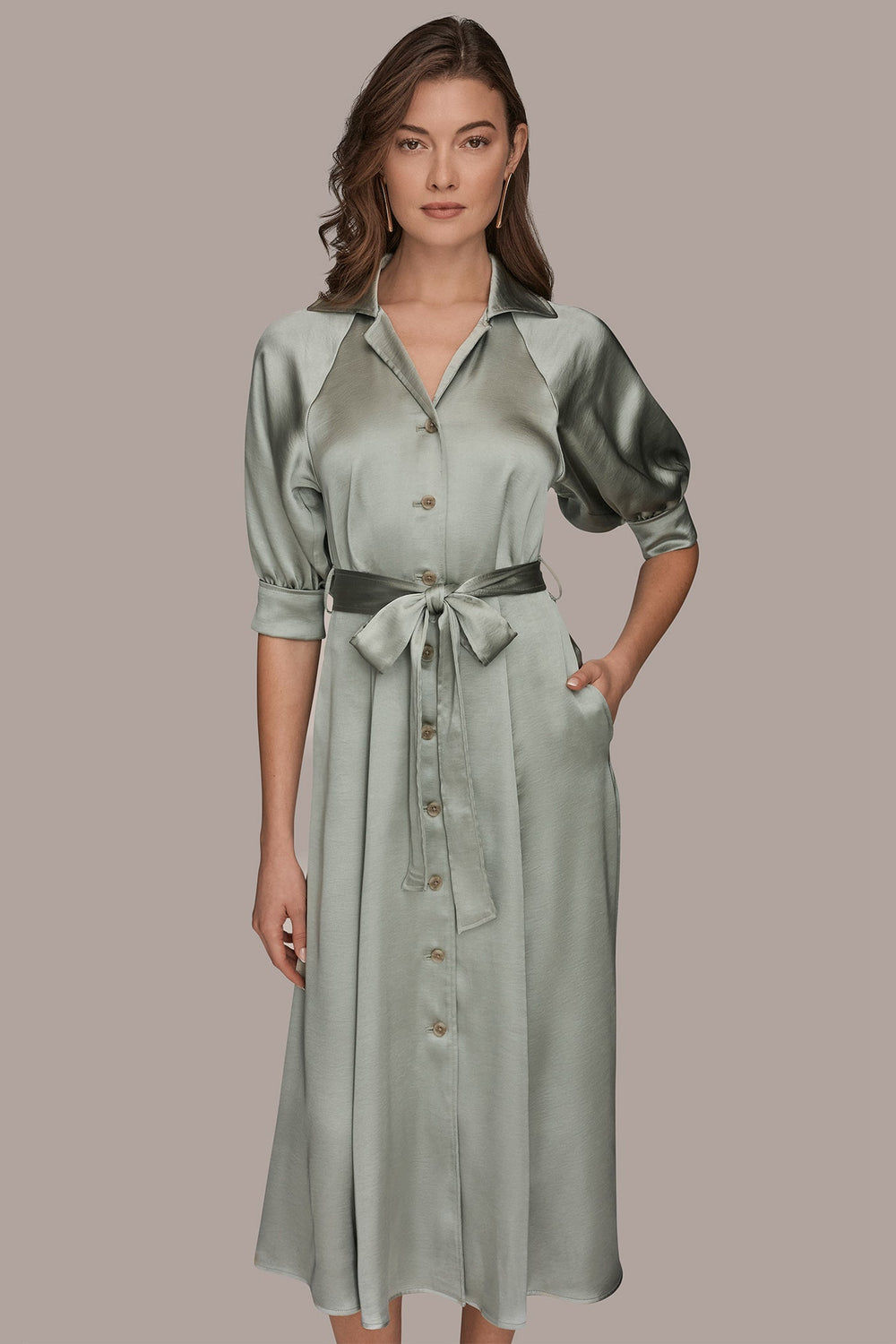 Donna Karan | SATIN MIDI SHIRT DRESS