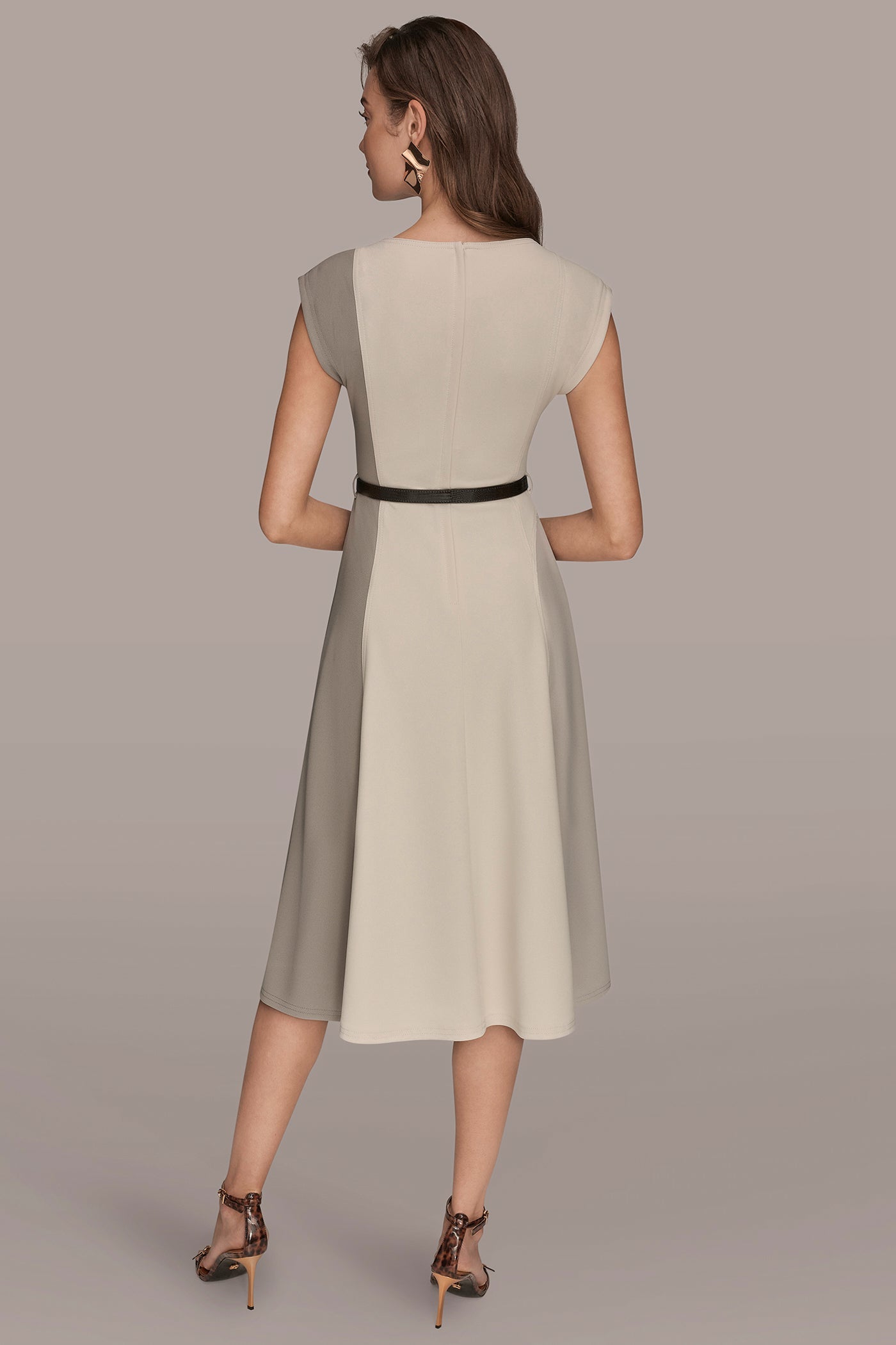 Donna Karan | CAP SLEEVE COLOR-BLOCK MIDI DRESS