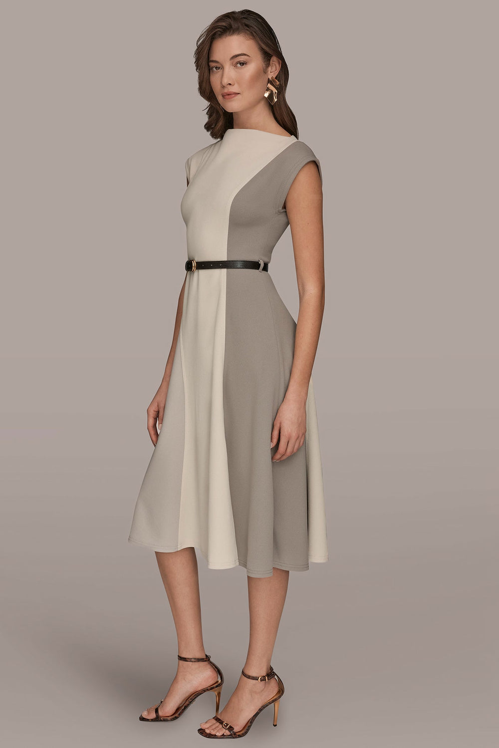 Donna Karan | CAP SLEEVE COLOR-BLOCK MIDI DRESS