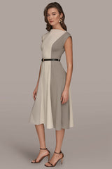 Donna Karan | CAP SLEEVE COLOR-BLOCK MIDI DRESS