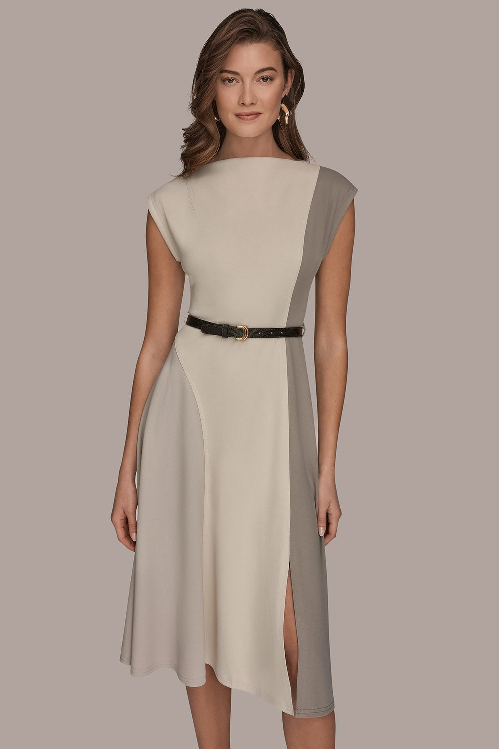 Donna Karan | CAP SLEEVE COLOR-BLOCK MIDI DRESS
