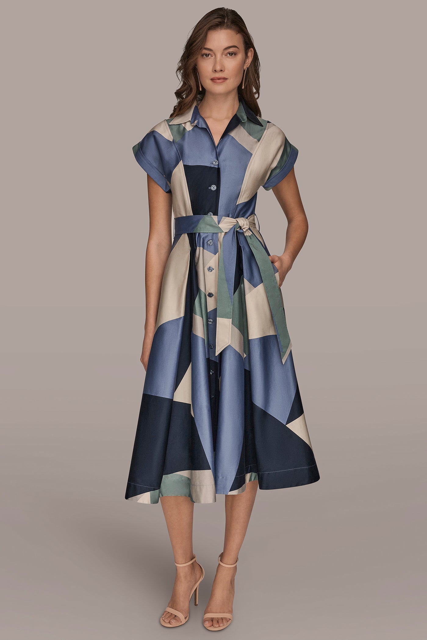 Donna Karan | COTTON PRINTED MIDI SHIRT DRESS