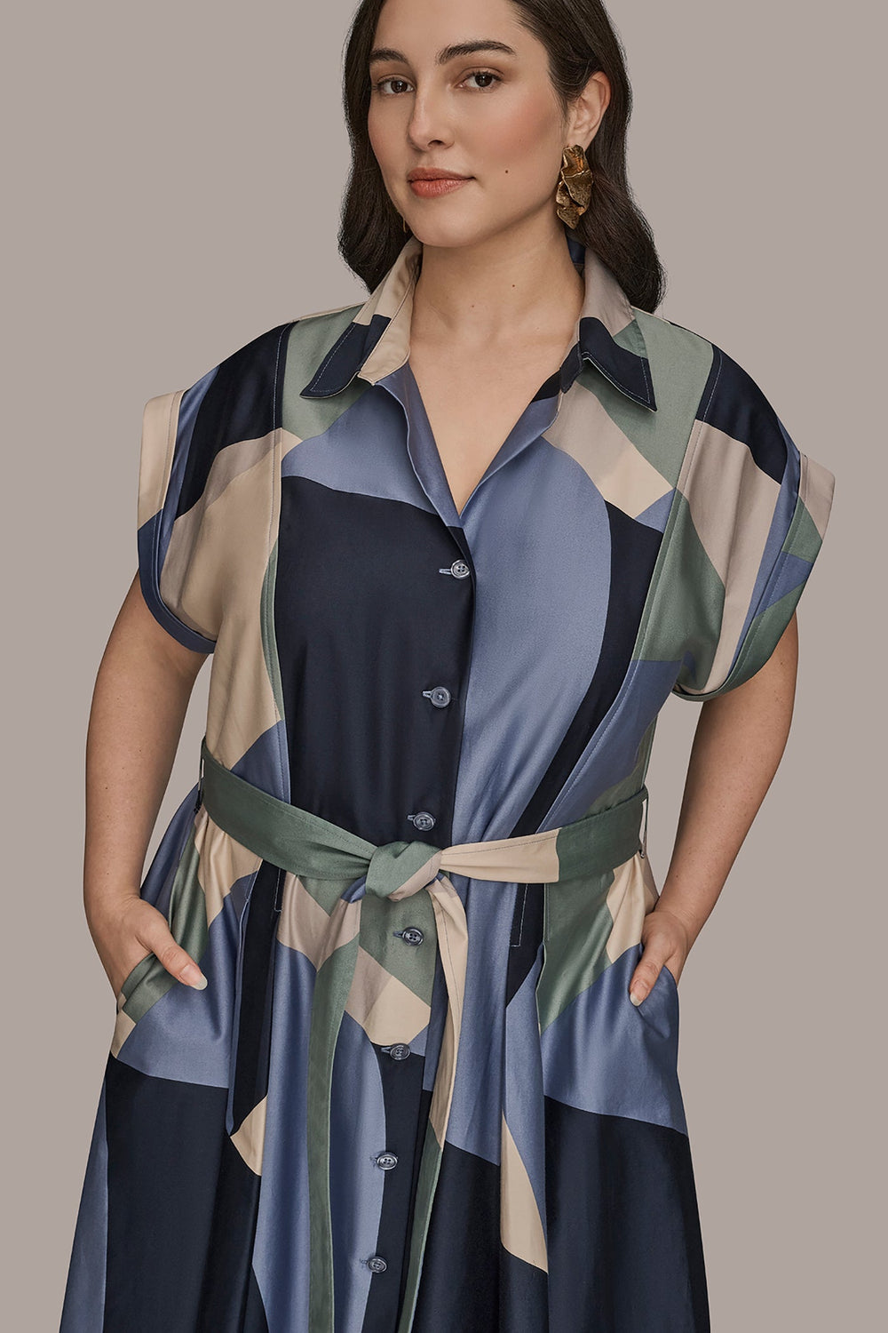 Donna Karan | COTTON PRINTED MIDI SHIRT DRESS
