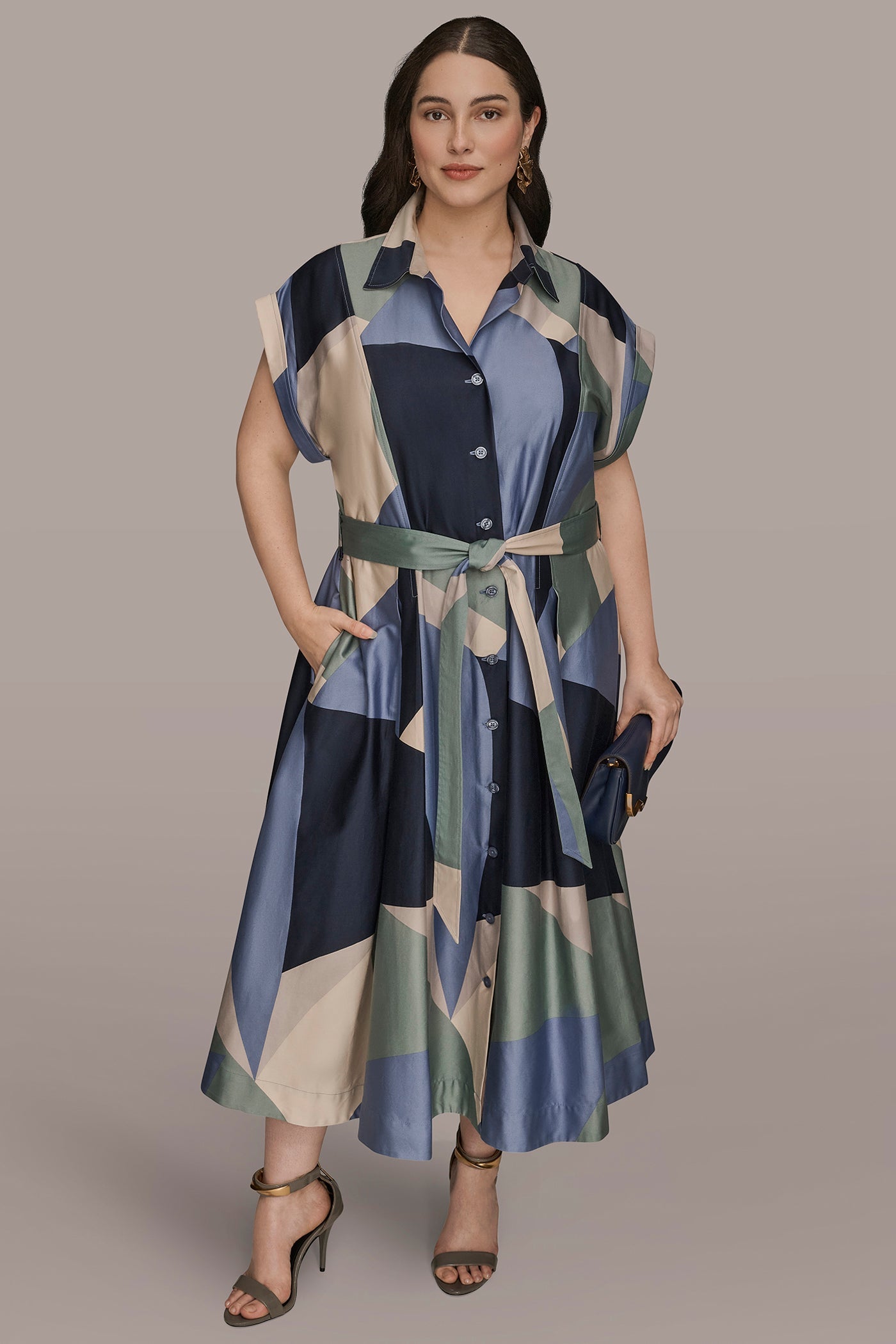 Donna Karan | COTTON PRINTED MIDI SHIRT DRESS