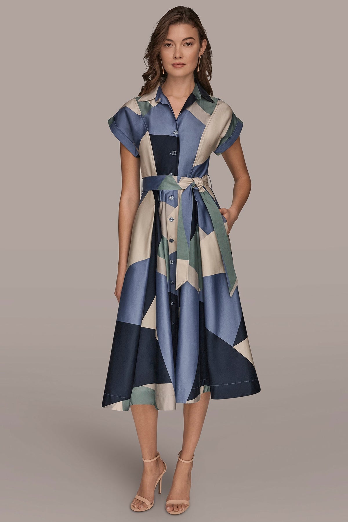 Donna Karan | COTTON PRINTED MIDI SHIRT DRESS