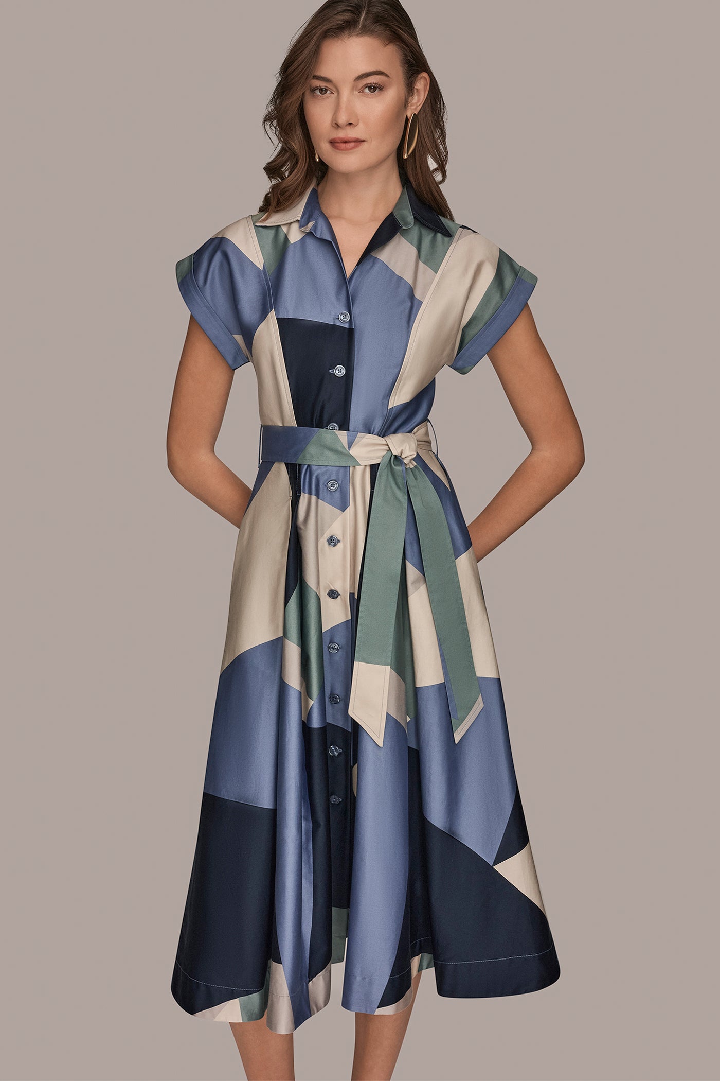 Donna Karan | COTTON PRINTED MIDI SHIRT DRESS