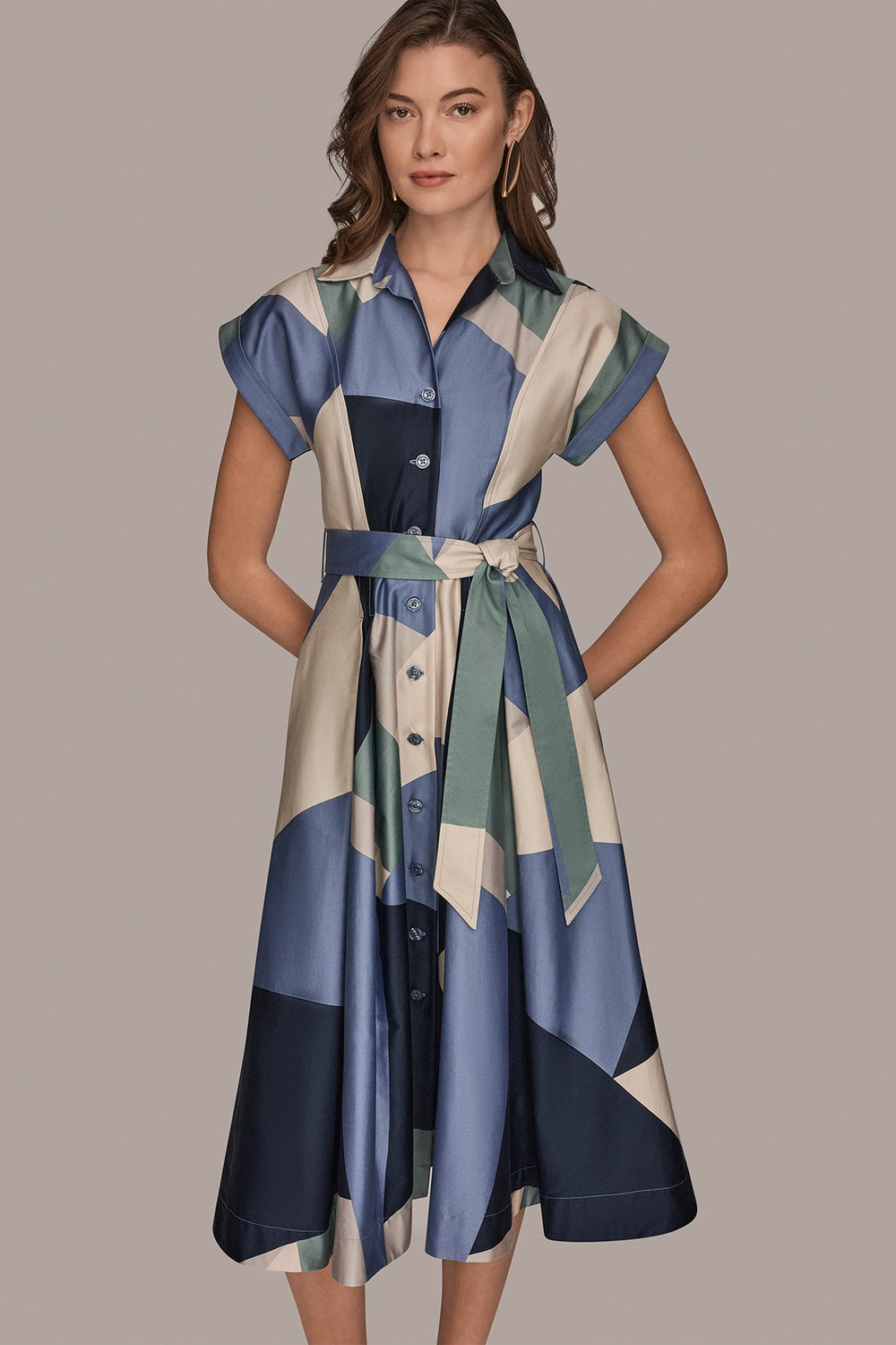Donna Karan | COTTON PRINTED MIDI SHIRT DRESS