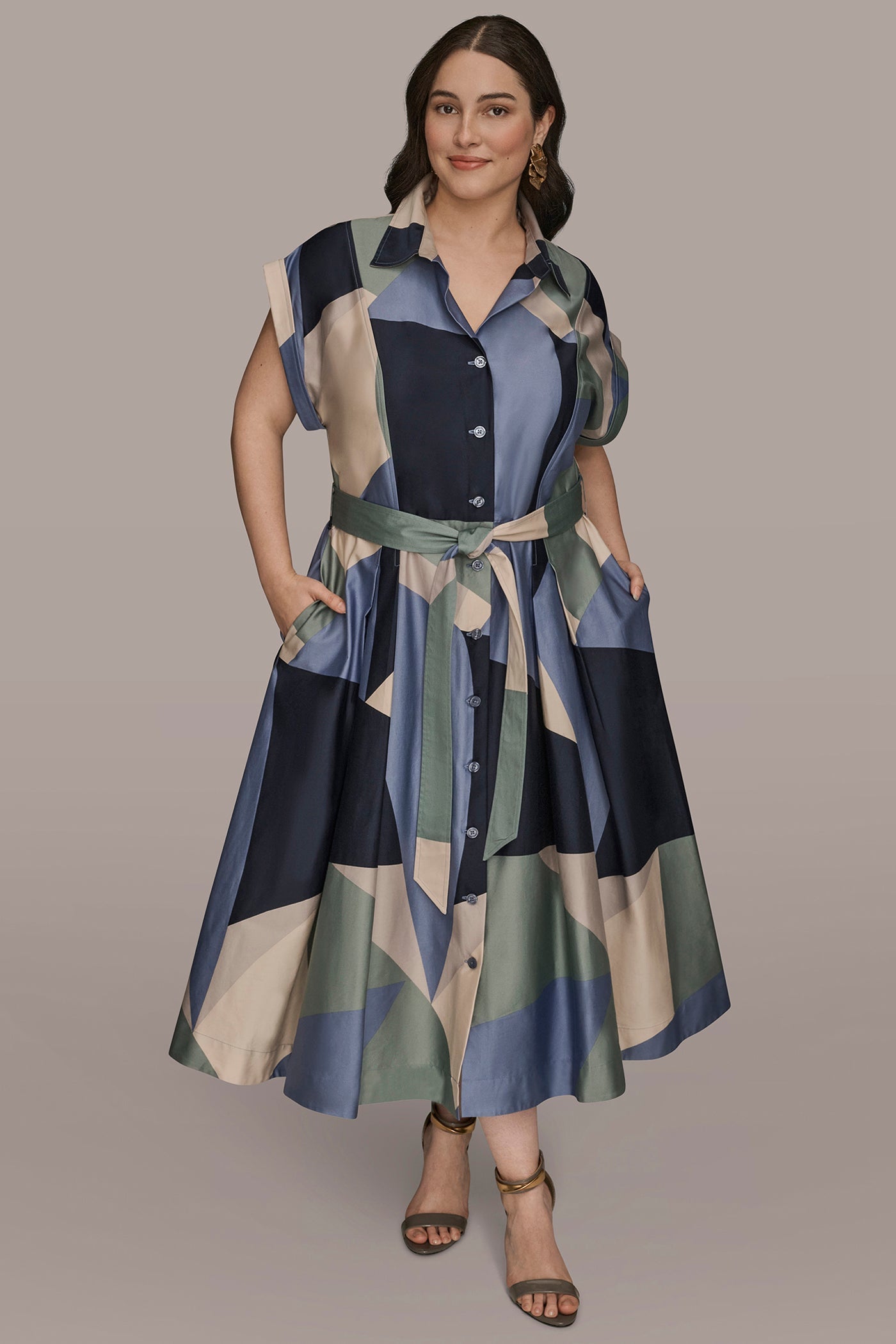 Donna Karan | COTTON PRINTED MIDI SHIRT DRESS