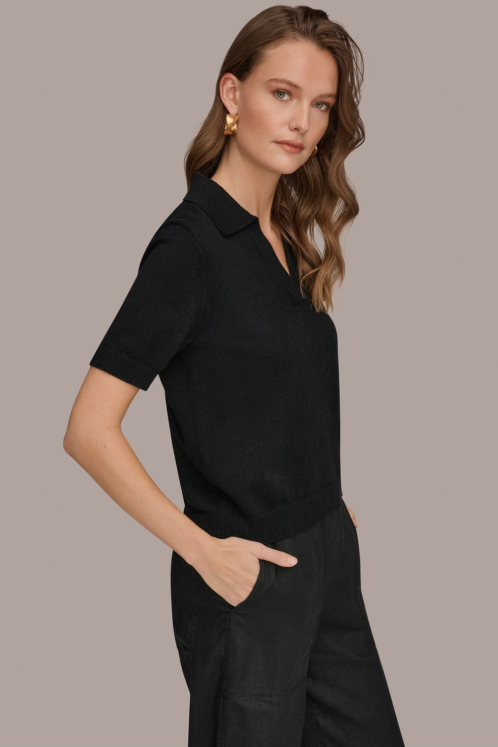 Donna Karan | COTTON AND CASHMERE POLO SWEATER