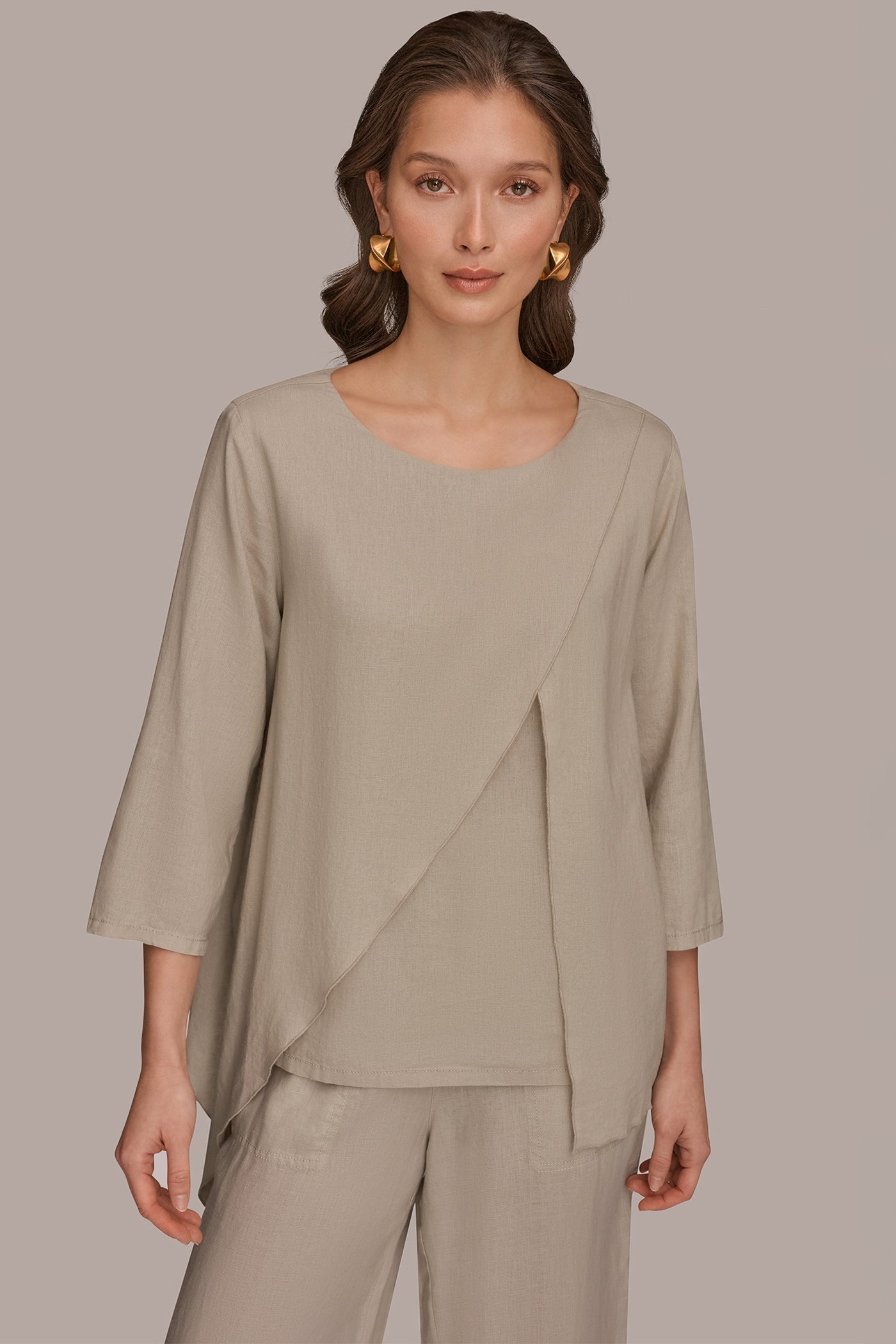 Donna Karan | 3/4 SLEEVE OVERLAY BLOUSE
