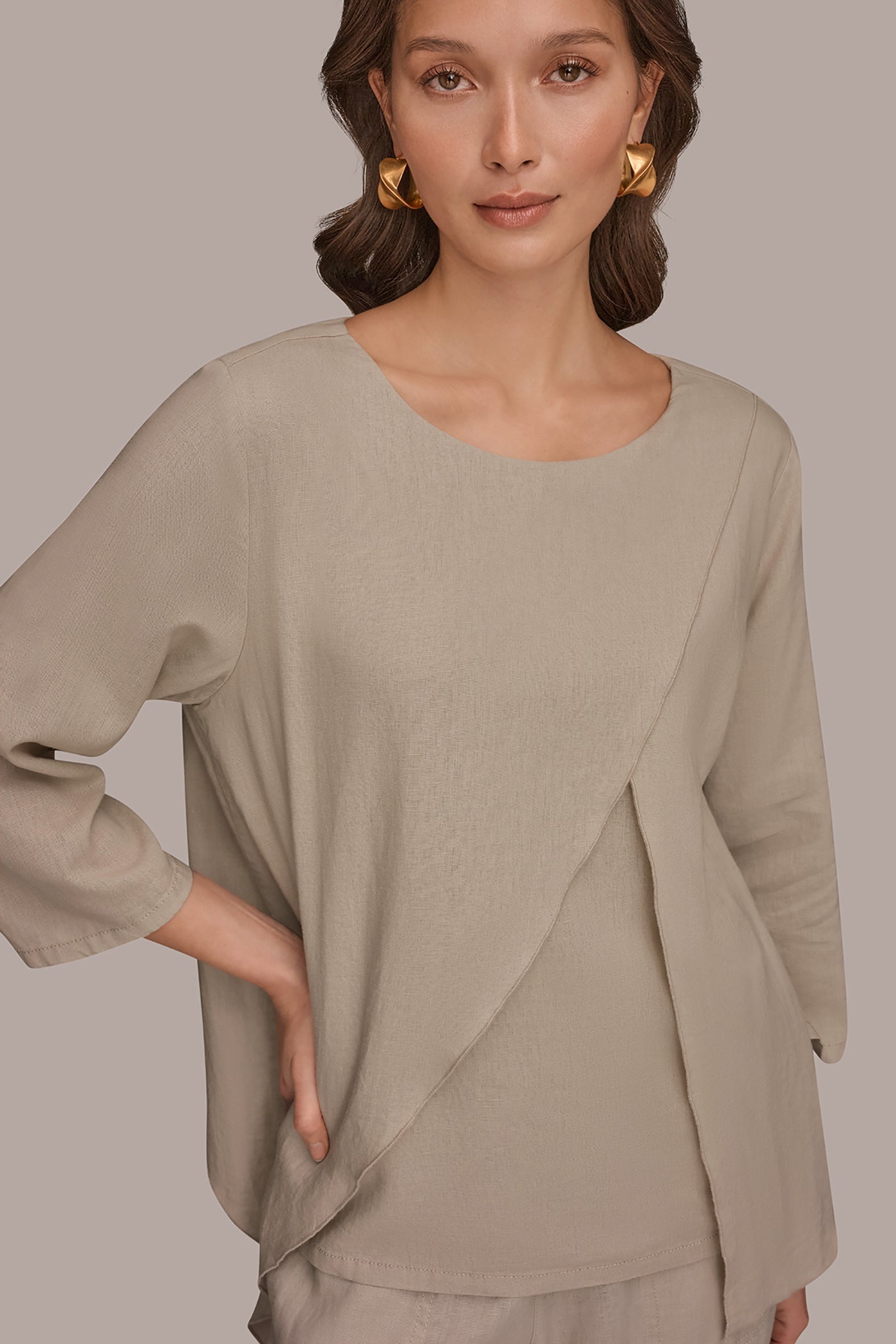 Donna Karan | 3/4 SLEEVE OVERLAY BLOUSE