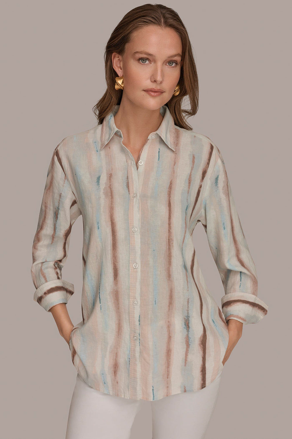 Donna Karan | LONG SLEEVE STRIPE SHIRT