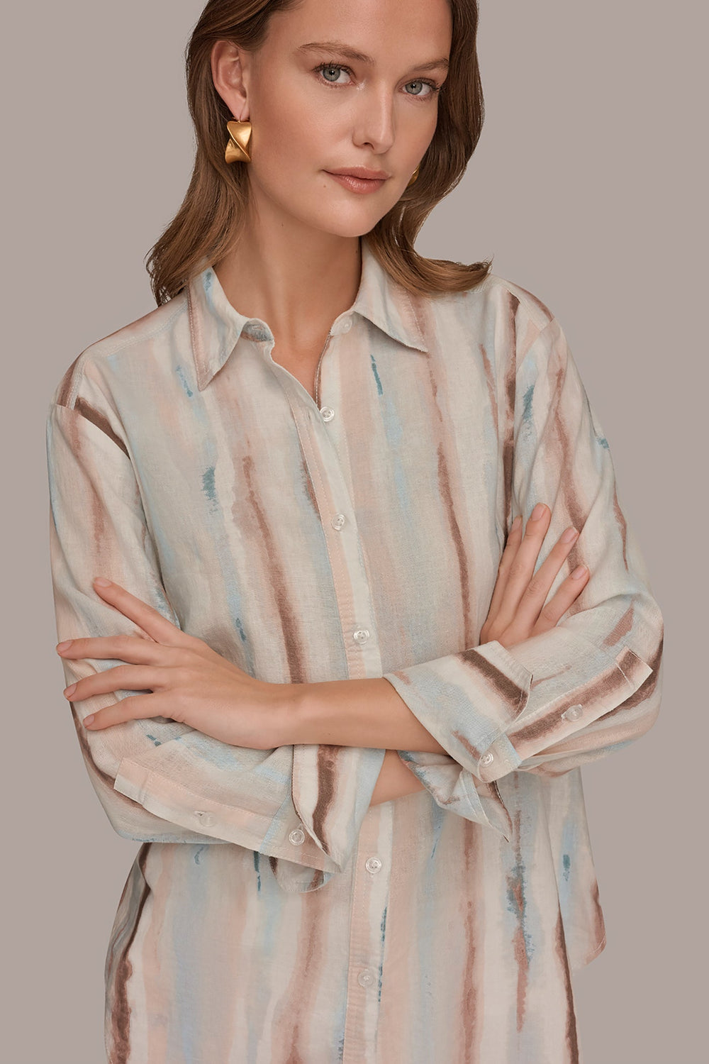 Donna Karan | LONG SLEEVE STRIPE SHIRT