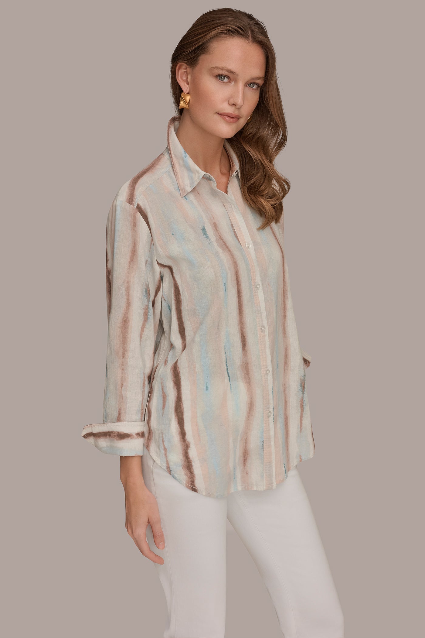 Donna Karan | LONG SLEEVE STRIPE SHIRT
