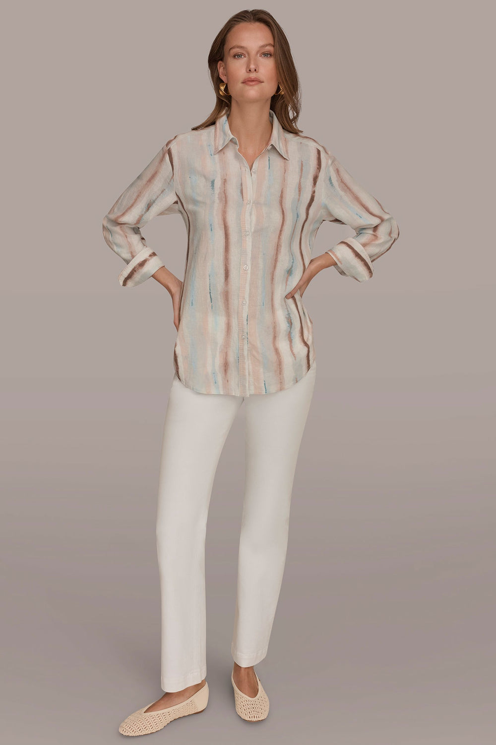 Donna Karan | LONG SLEEVE STRIPE SHIRT