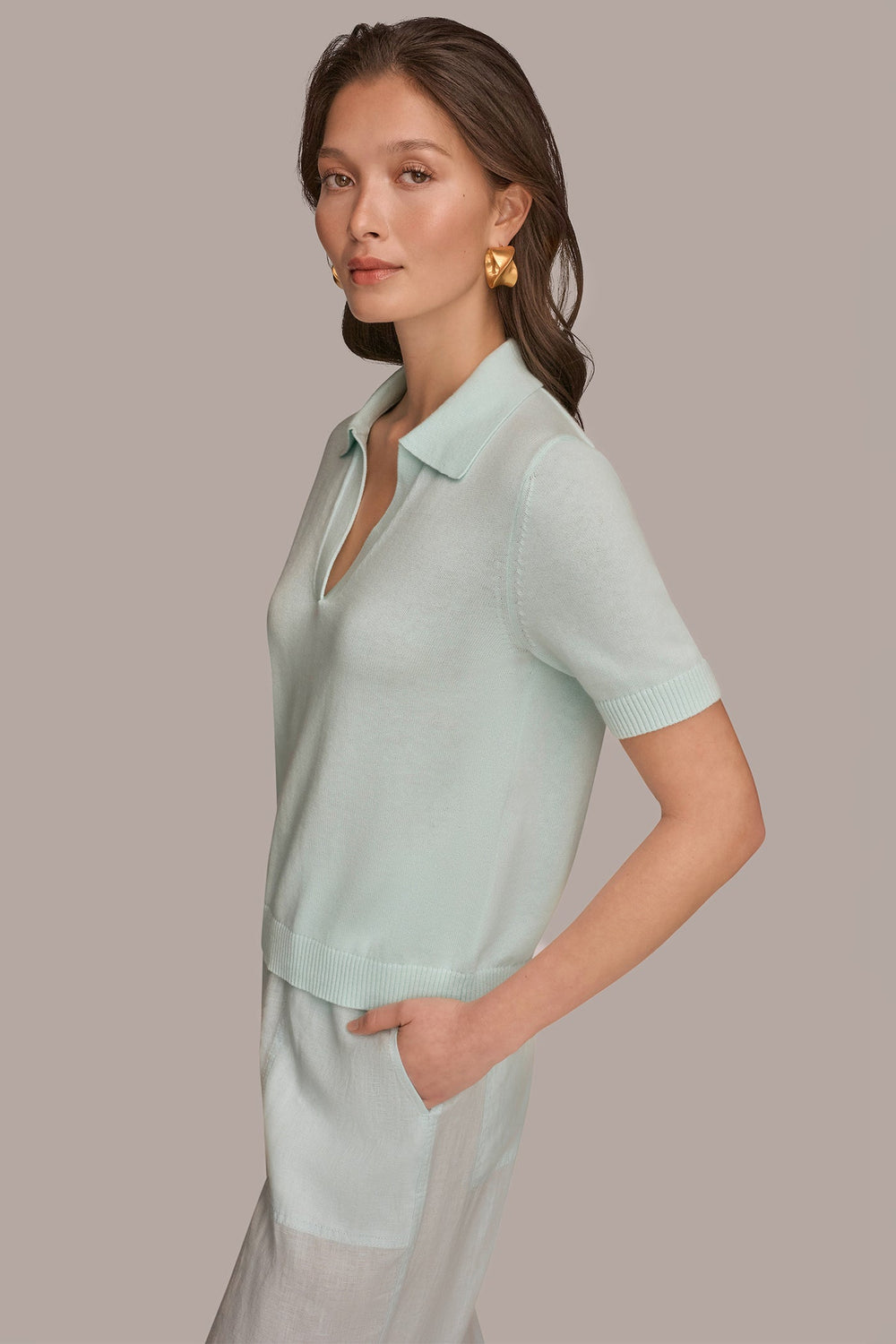 Donna Karan | COTTON AND CASHMERE POLO SWEATER