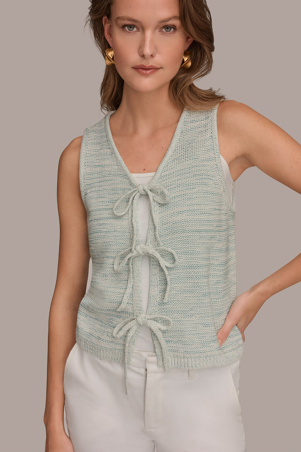 Donna Karan | SLEEVELESS TIE-FRONT CARDIGAN