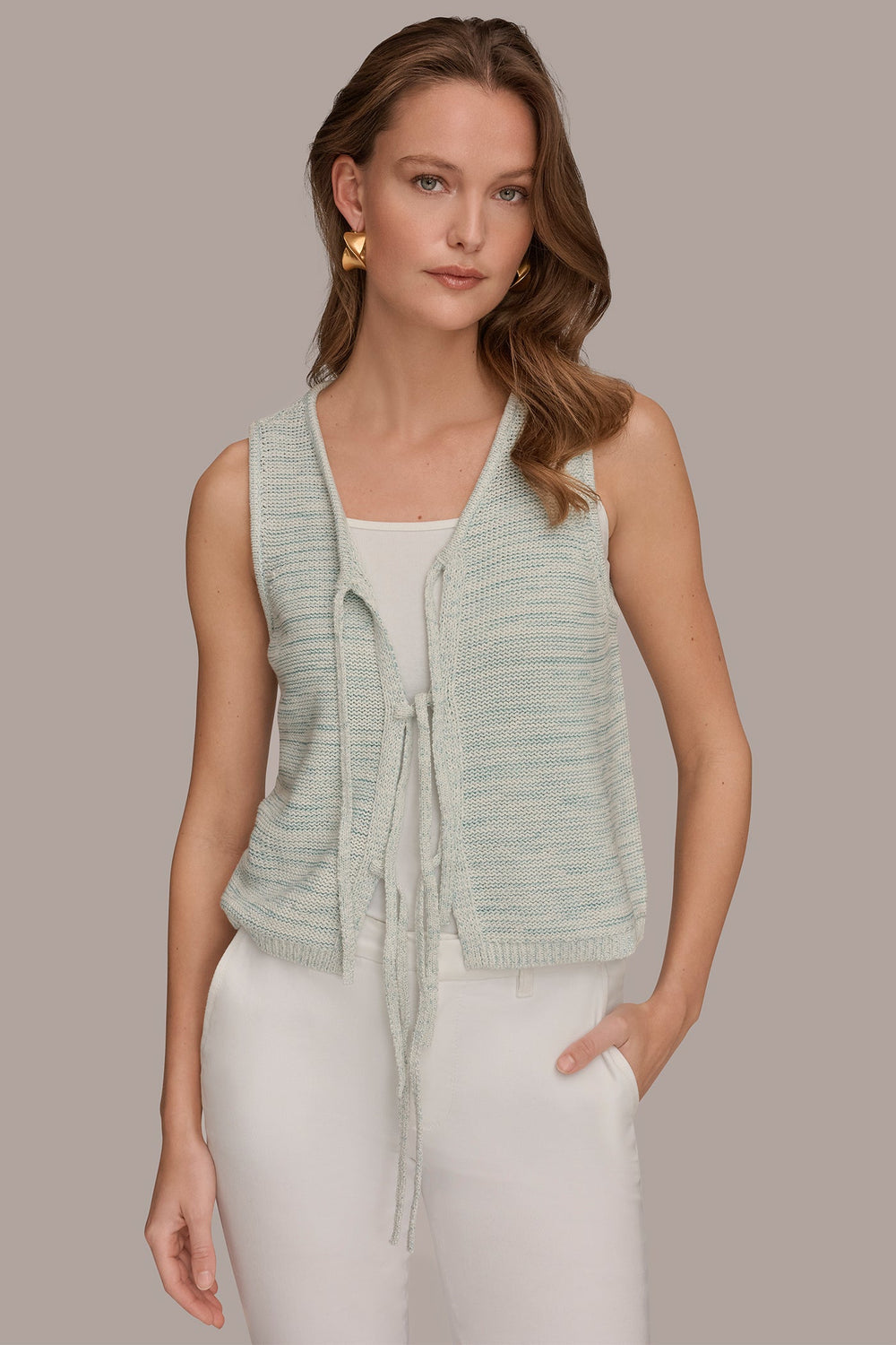 Donna Karan | SLEEVELESS TIE-FRONT CARDIGAN