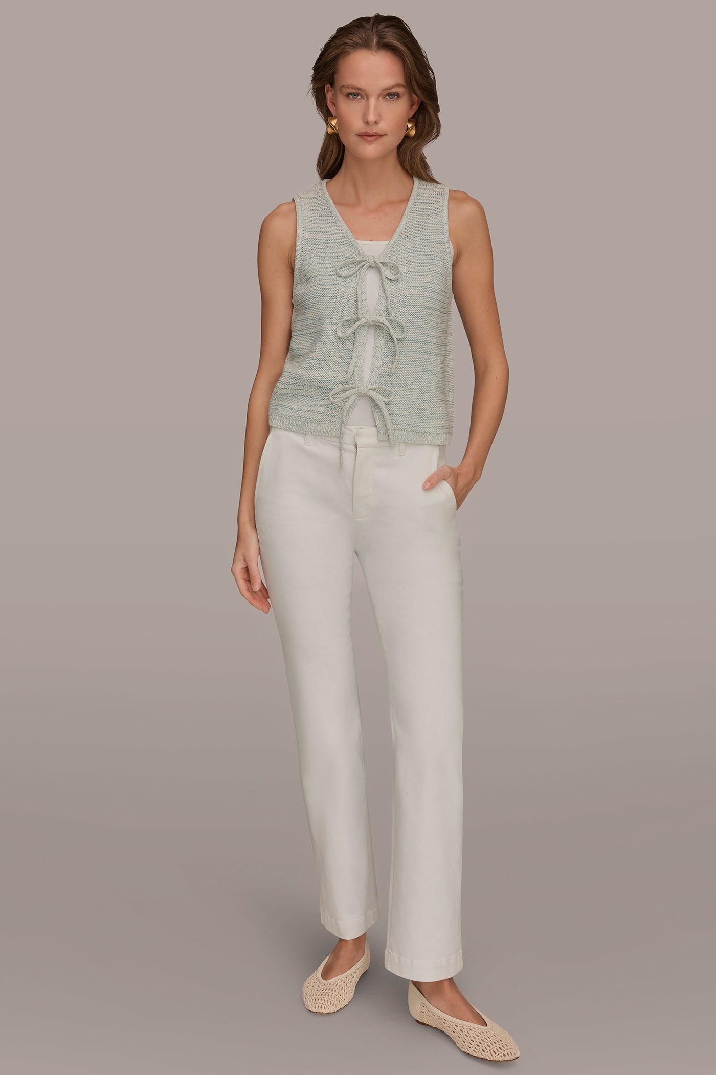 Donna Karan | SLEEVELESS TIE-FRONT CARDIGAN