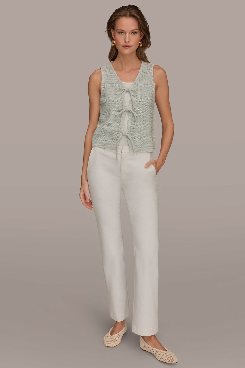 Donna Karan | SLEEVELESS TIE-FRONT CARDIGAN