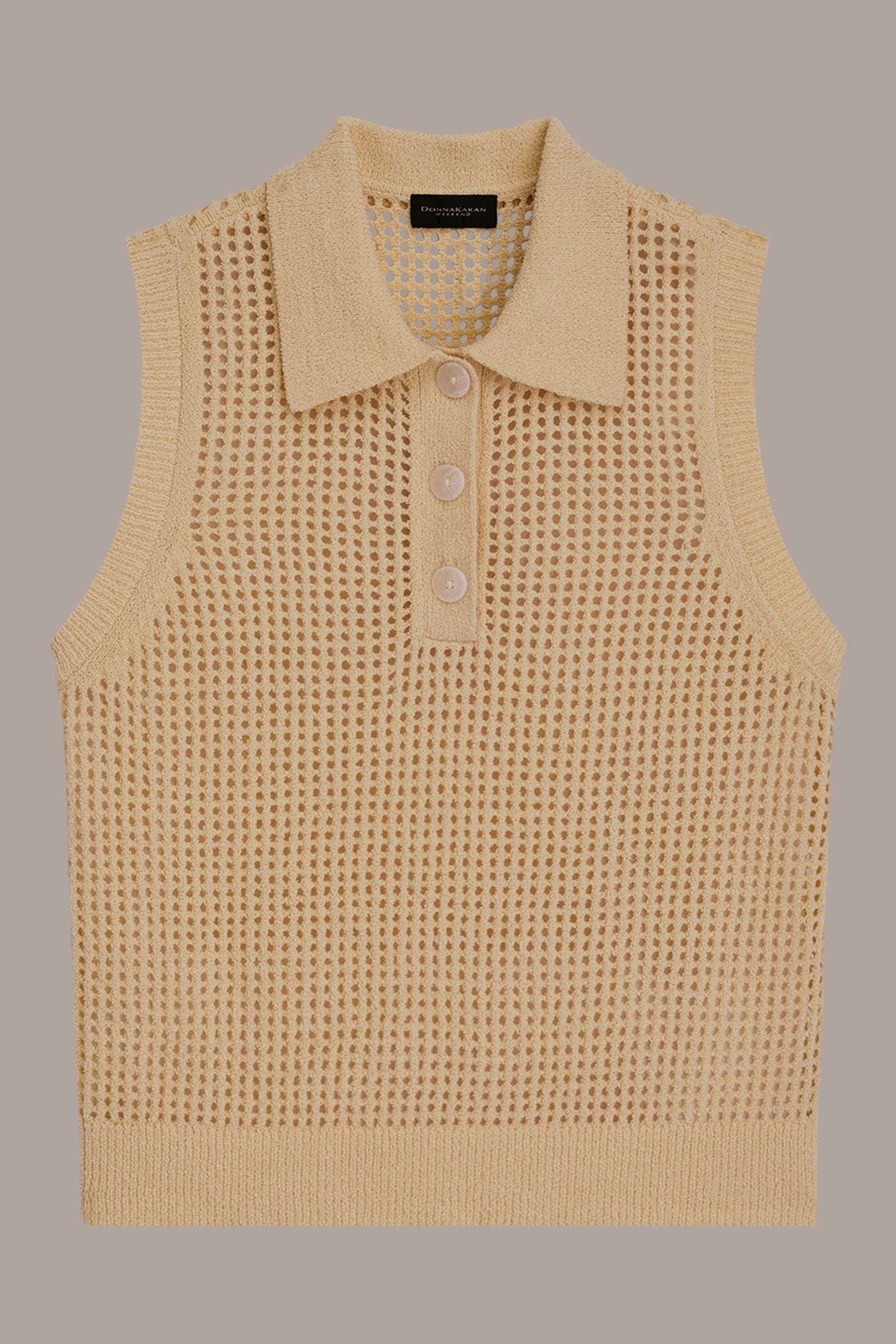 Donna Karan | SLEEVELESS OPEN STITCH POLO SWEATER