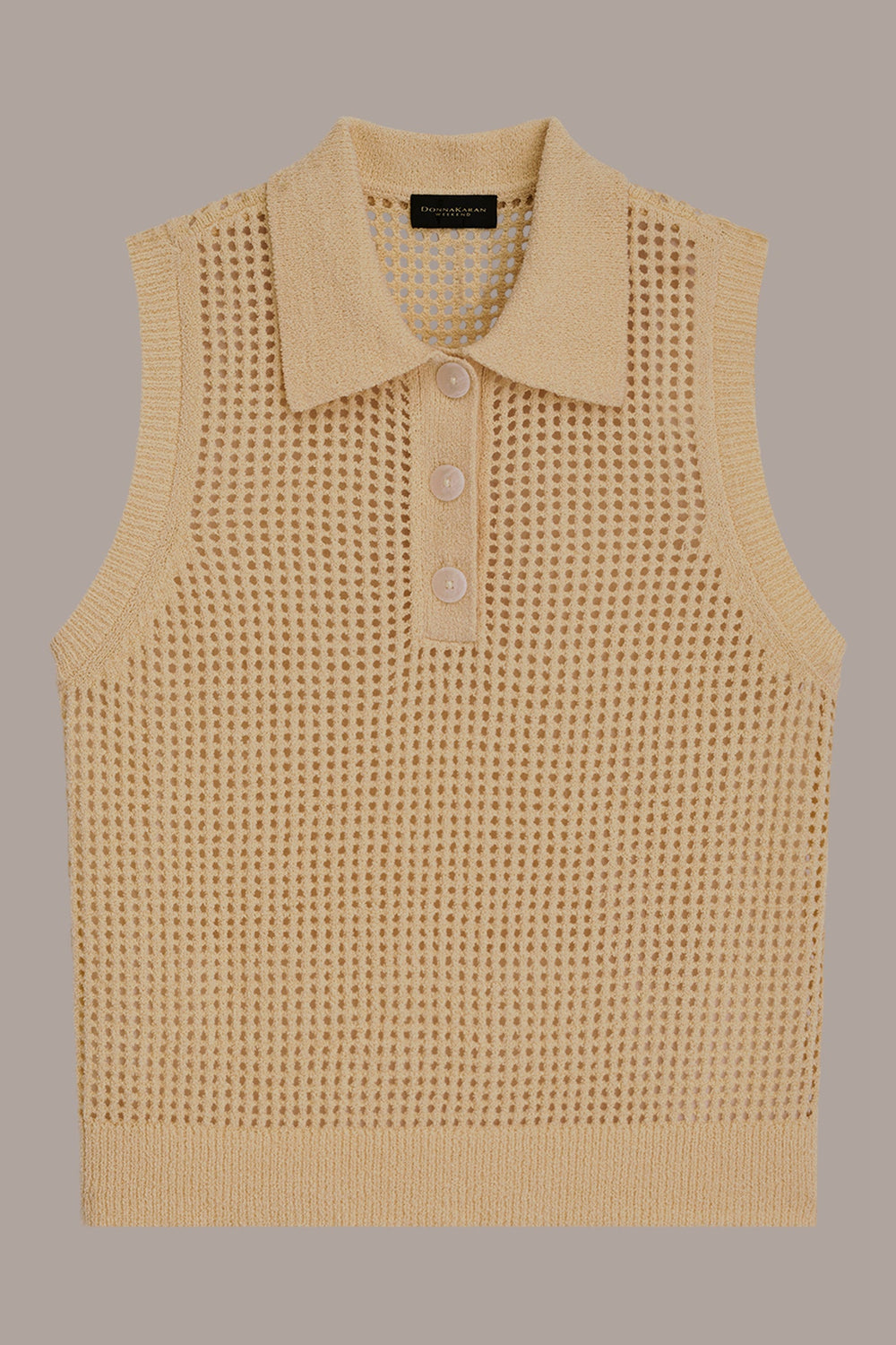 Donna Karan | SLEEVELESS OPEN STITCH POLO SWEATER