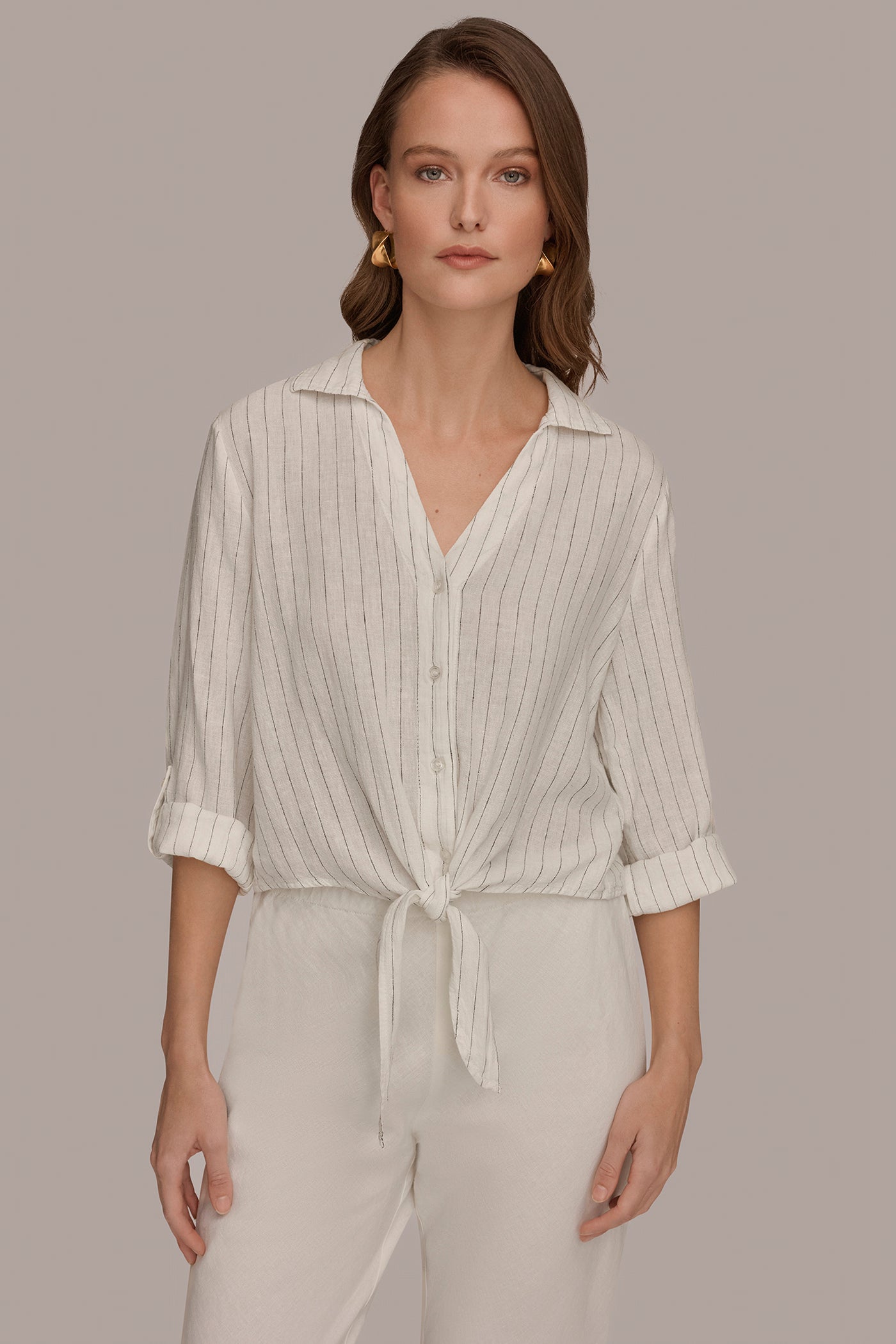 Donna Karan | LONG SLEEVE TIE-FRONT BLOUSE