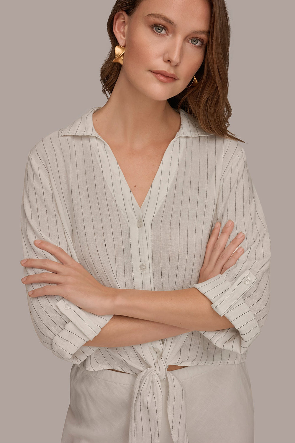Donna Karan | LONG SLEEVE TIE-FRONT BLOUSE