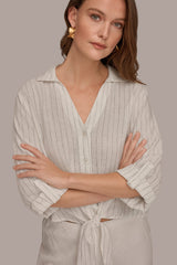 Donna Karan | LONG SLEEVE TIE-FRONT BLOUSE
