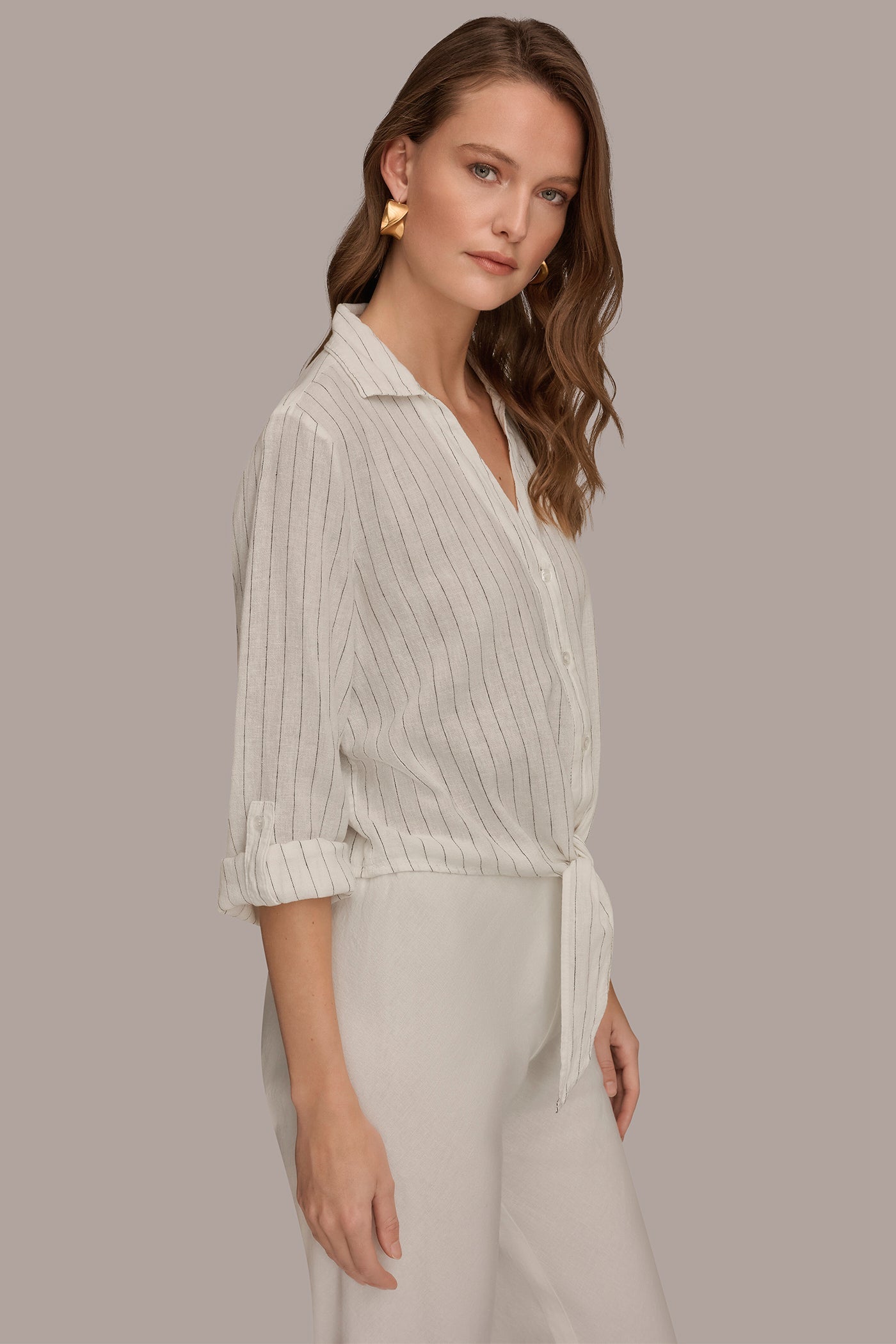 Donna Karan | LONG SLEEVE TIE-FRONT BLOUSE