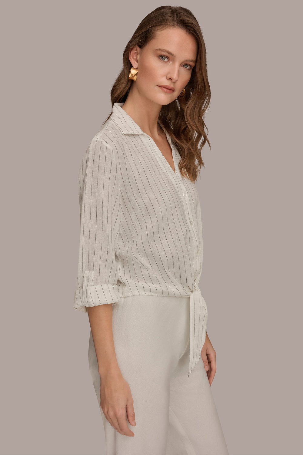 Donna Karan | LONG SLEEVE TIE-FRONT BLOUSE
