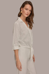 Donna Karan | LONG SLEEVE TIE-FRONT BLOUSE