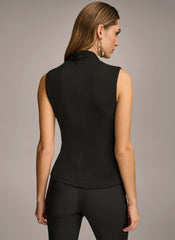 Donna Karan | V NECK TOP WITH HARDWARE AND RUCHED DETAIL